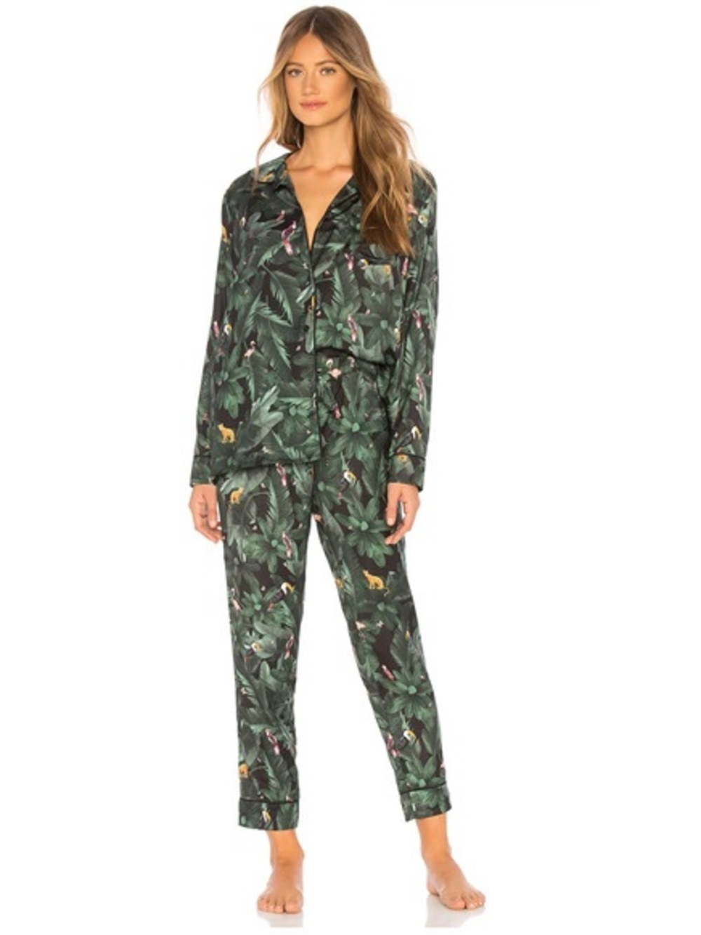 nwot Anthropologie Plush Women’s Tropical Green Palm-Print Pajama Set